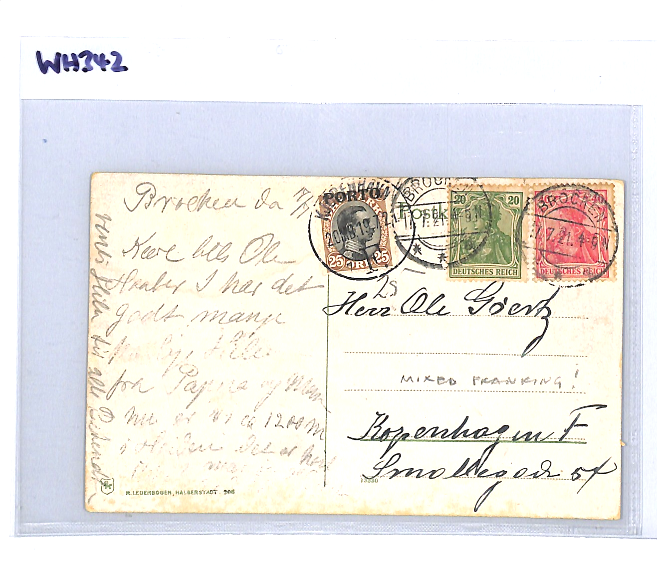DENMARK POSTAGE DUE 25o *PORTO* Overprint July 1921 Germany Underpaid Card WH342 - Image 6