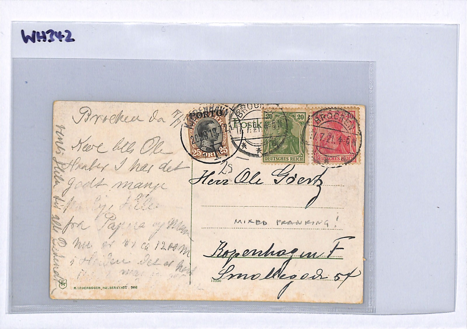 DENMARK POSTAGE DUE 25o *PORTO* Overprint July 1921 Germany Underpaid Card WH342 - Image 8