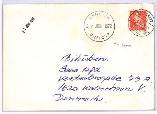 DENMARK USED CYPRUS Cover UNFICYP *DANCON* 1972 CDS United Nations Forces XH117 - Image 3