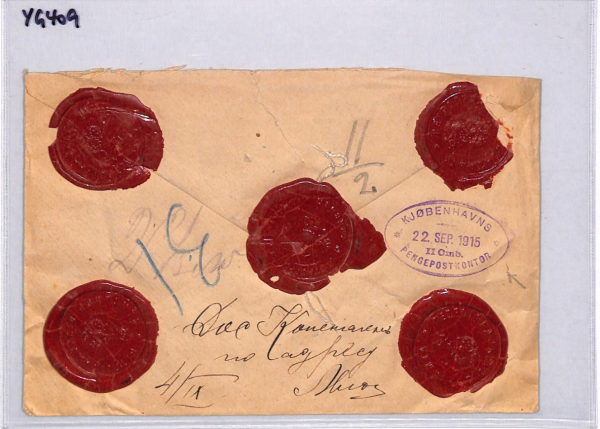 DENMARK WW1 Reg MILITARY Cover 1915 WAX SEAL Violet *PENGEPOSTKONTOR* Oval YG409 - Image 16