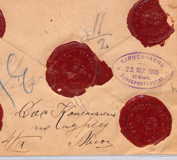 DENMARK WW1 Reg MILITARY Cover 1915 WAX SEAL Violet *PENGEPOSTKONTOR* Oval YG409 - Image 6