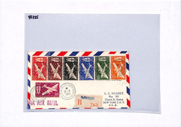 DJIBOUTI Cover Air HIGH VALUES 1941 Set{7} PLANES France Cols Reg'd 1951 YF225 - Image 12