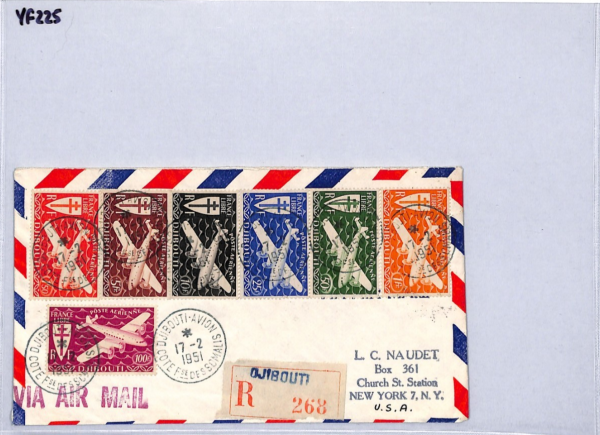 DJIBOUTI Cover Air HIGH VALUES 1941 Set{7} PLANES France Cols Reg'd 1951 YF225 - Image 10