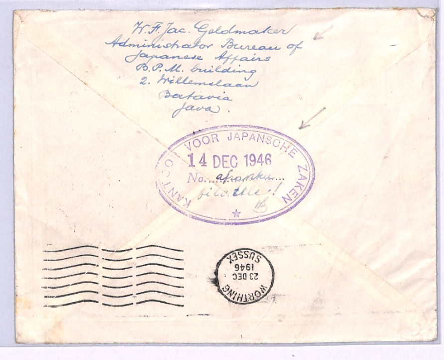 DUTCH EAST INDIES Air Mail Batavia *JAPAN AFFAIRS OFFICE* GB Worthing 1946 XA190 - Image 5