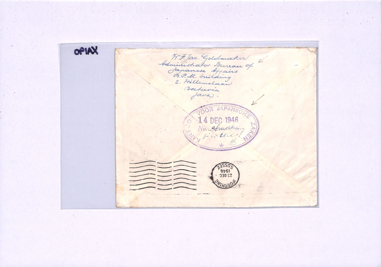 DUTCH EAST INDIES Air Mail Batavia *JAPAN AFFAIRS OFFICE* GB Worthing 1946 XA190 - Image 7