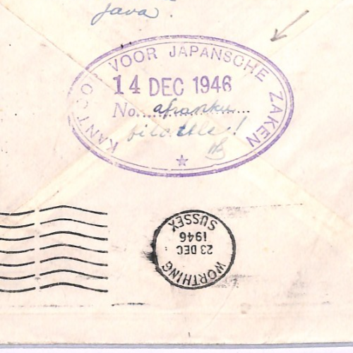DUTCH EAST INDIES Air Mail Batavia *JAPAN AFFAIRS OFFICE* GB Worthing 1946 XA190