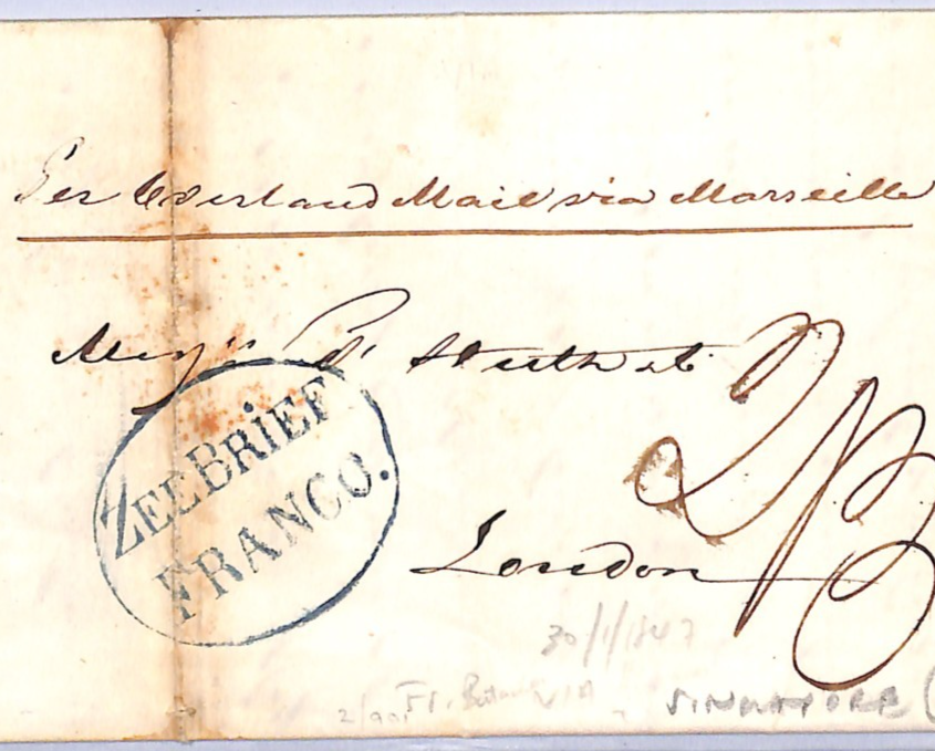 DUTCH EAST INDIES Malaya SINGAPORE Transit ZEEBRIEF Cover Batavia 1847 Ship WH3 - Image 3