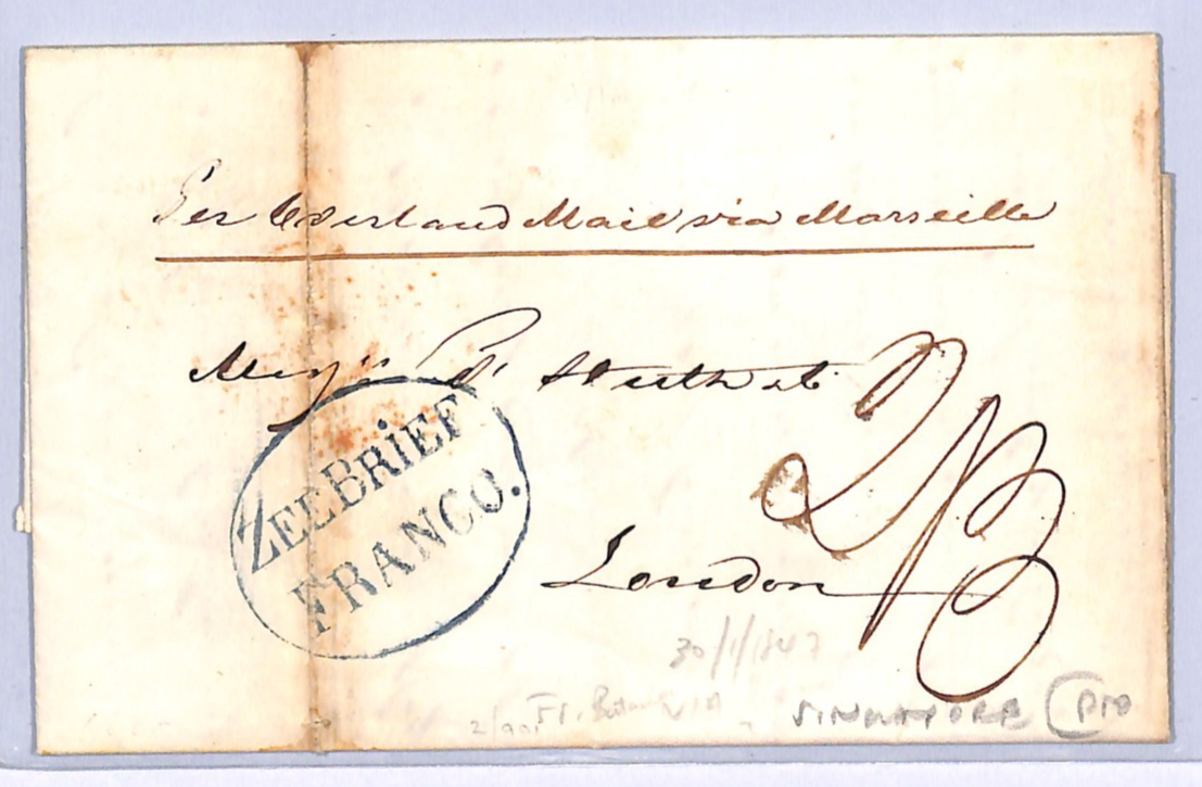 DUTCH EAST INDIES Malaya SINGAPORE Transit ZEEBRIEF Cover Batavia 1847 Ship WH3 - Image 4