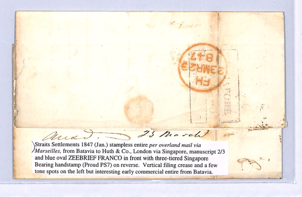 DUTCH EAST INDIES Malaya SINGAPORE Transit ZEEBRIEF Cover Batavia 1847 Ship WH3 - Image 5