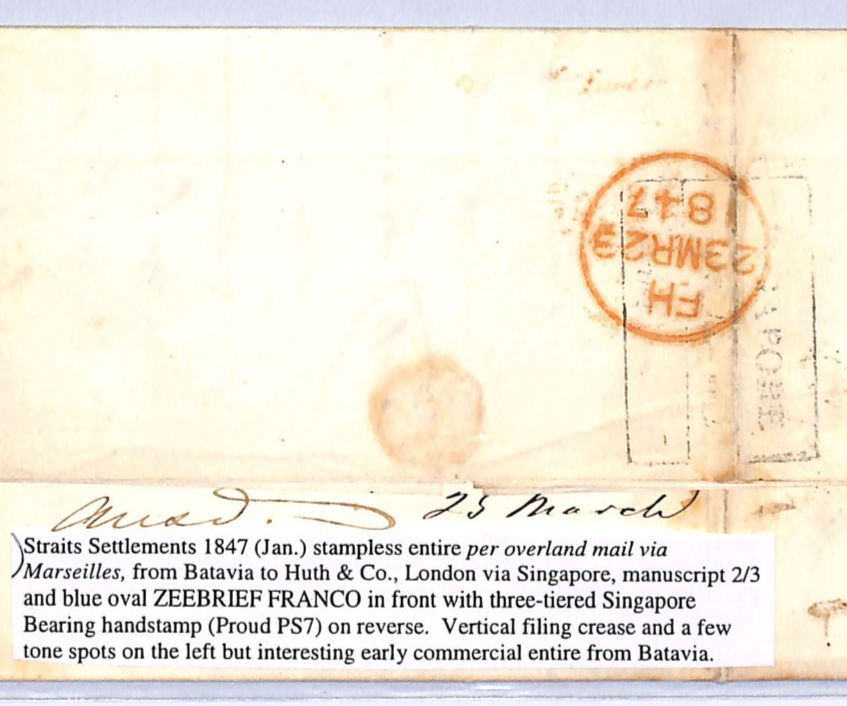 DUTCH EAST INDIES Malaya SINGAPORE Transit ZEEBRIEF Cover Batavia 1847 Ship WH3 - Image 7