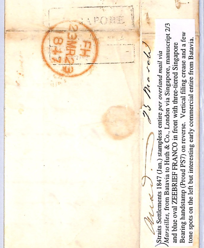 DUTCH EAST INDIES Malaya SINGAPORE Transit ZEEBRIEF Cover Batavia 1847 Ship WH3 - Image 8