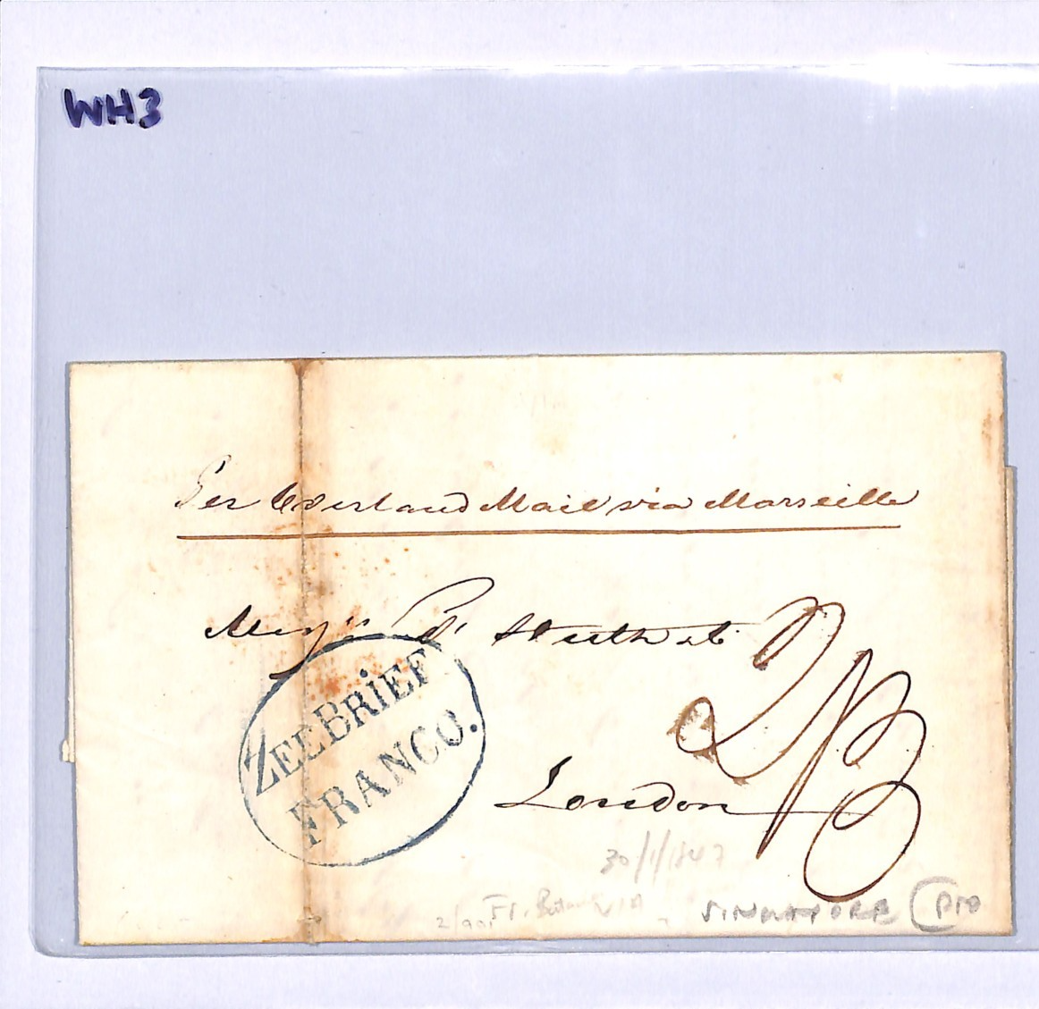 DUTCH EAST INDIES Malaya SINGAPORE Transit ZEEBRIEF Cover Batavia 1847 Ship WH3 - Image 9