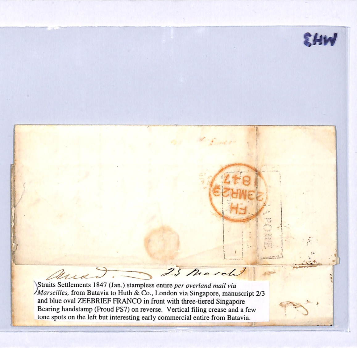 DUTCH EAST INDIES Malaya SINGAPORE Transit ZEEBRIEF Cover Batavia 1847 Ship WH3 - Image 10
