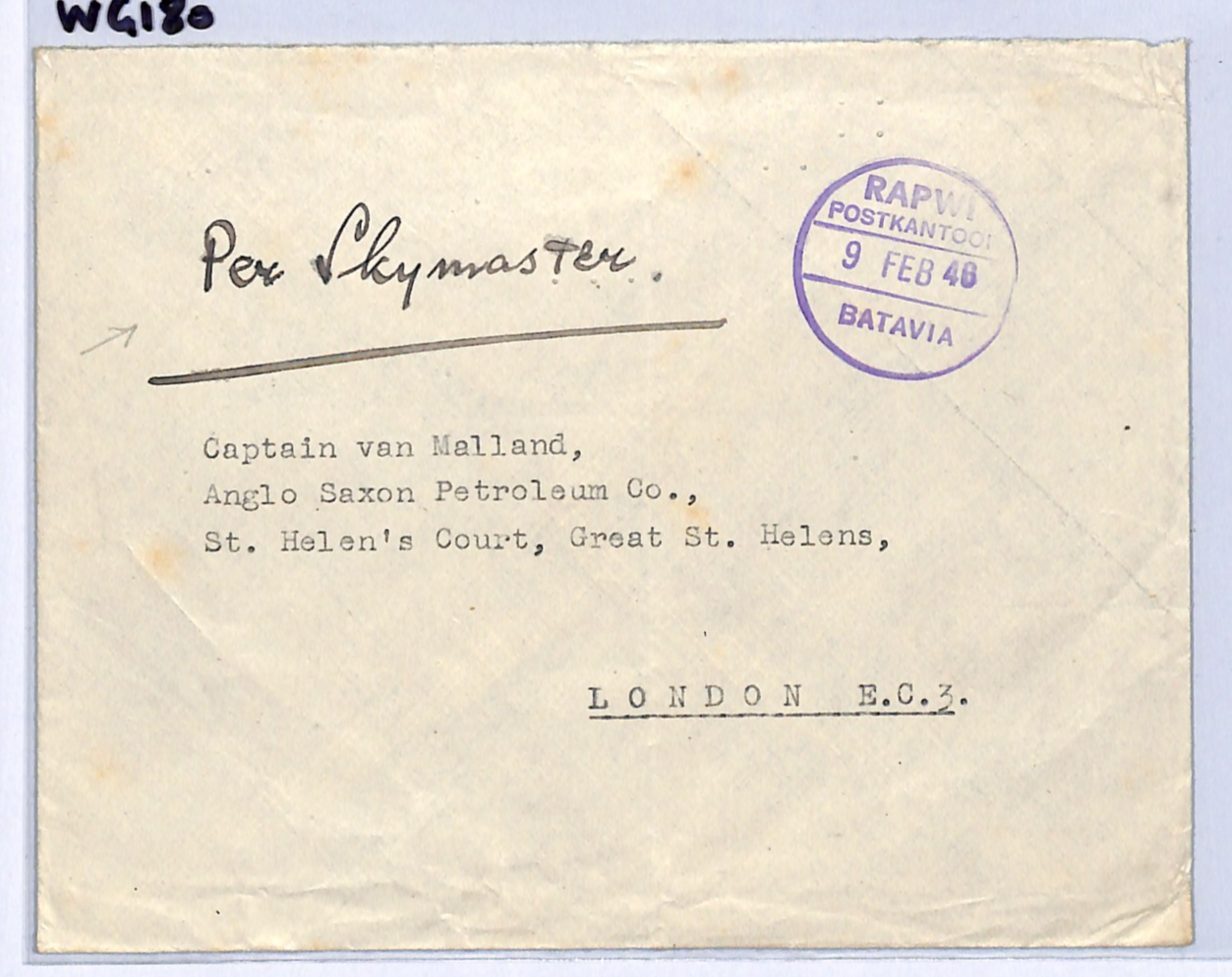 DUTCH EAST INDIES/INDONESIA Cover *RAPWI* 1946 CDS Air SKYMASTER London WG180 - Image 3