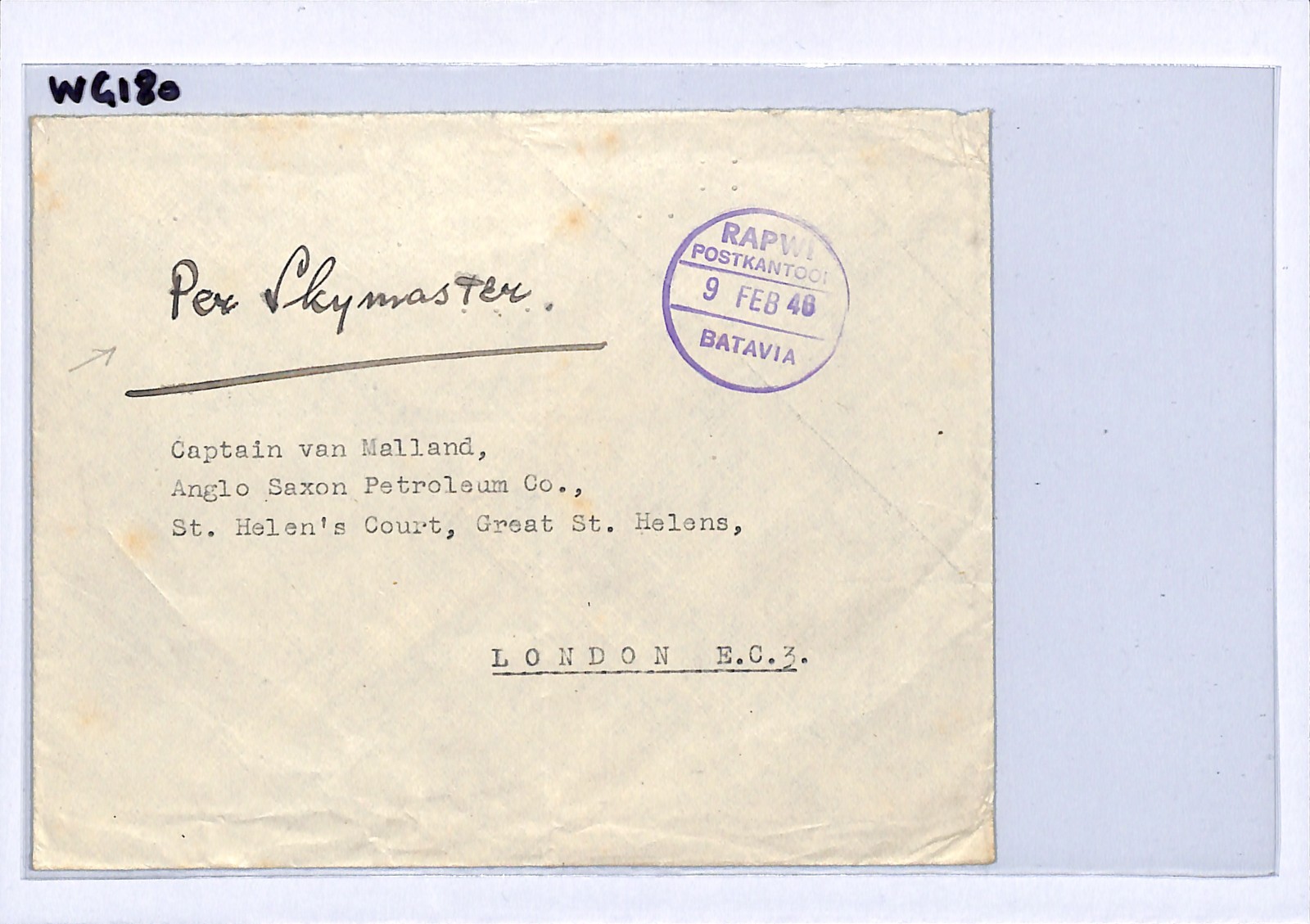 DUTCH EAST INDIES/INDONESIA Cover *RAPWI* 1946 CDS Air SKYMASTER London WG180 - Image 5