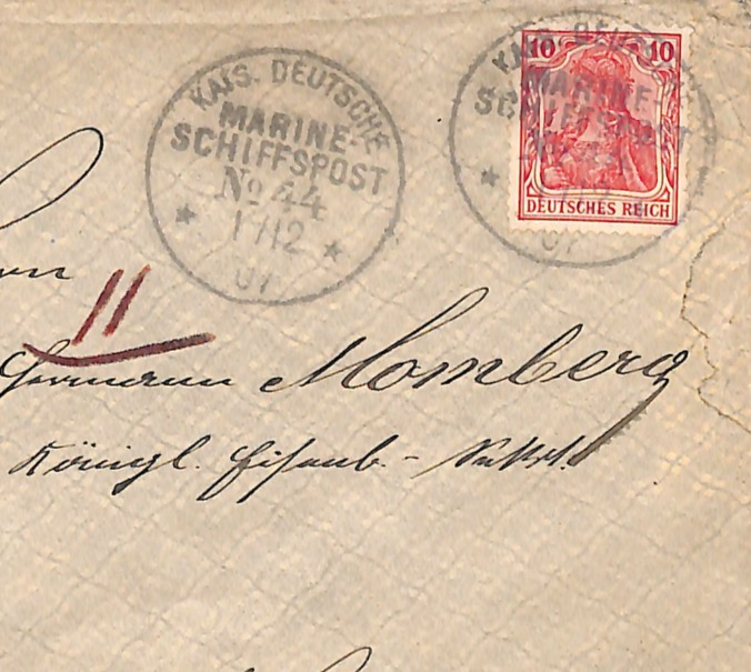 EAST ASIA (China) GERMANY Naval Ship *SMS TIGER* Cover 1901 SCHIFFSPOST #44 WK55