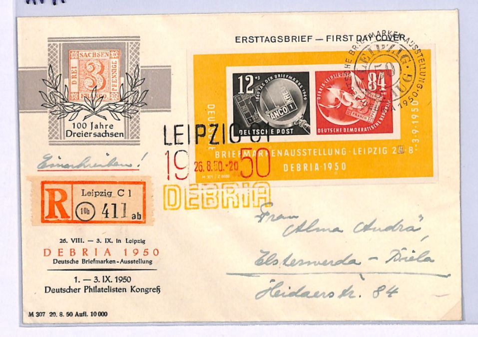 EAST GERMANY DDR 1950 FDC *DEBRIA* MINI-SHEET Illustrated First Day Cover XV97 - Image 3