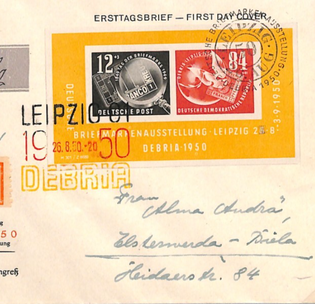 EAST GERMANY DDR 1950 FDC *DEBRIA* MINI-SHEET Illustrated First Day Cover XV97