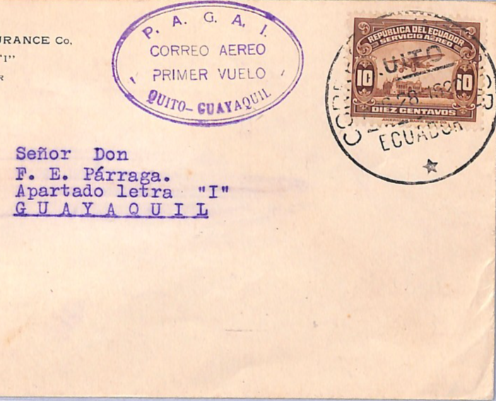 ECUADOR Air Cover 1929 *PAGAT* FIRST FLIGHT Quito Guayaquil {Muller #29}VT111