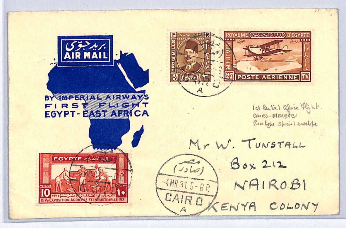 EGYPT Air 1931 Cover IMPERIAL Illustrated FIRST FLIGHT 1931 Nairobi KENYA WH282 - Image 3