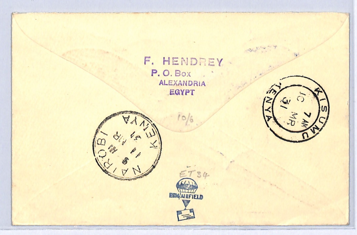 EGYPT Air 1931 Cover IMPERIAL Illustrated FIRST FLIGHT 1931 Nairobi KENYA WH282 - Image 4