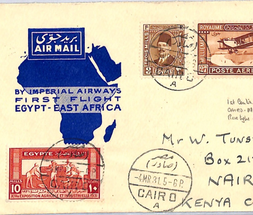 EGYPT Air 1931 Cover IMPERIAL Illustrated FIRST FLIGHT 1931 Nairobi KENYA WH282 - Image 5