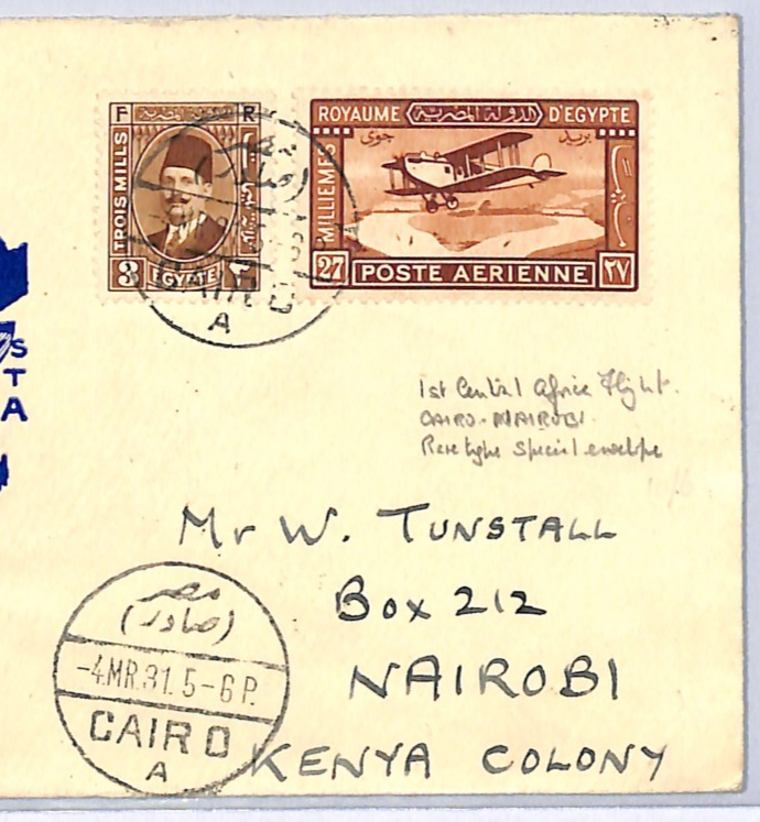 EGYPT Air 1931 Cover IMPERIAL Illustrated FIRST FLIGHT 1931 Nairobi KENYA WH282 - Image 6