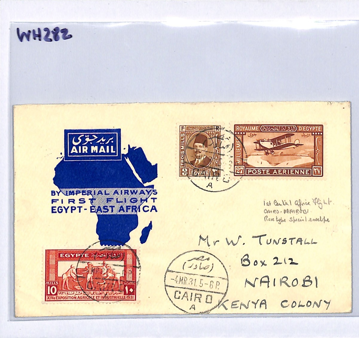 EGYPT Air 1931 Cover IMPERIAL Illustrated FIRST FLIGHT 1931 Nairobi KENYA WH282 - Image 7