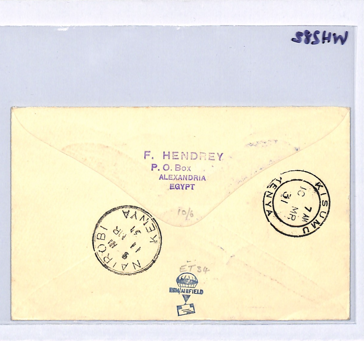EGYPT Air 1931 Cover IMPERIAL Illustrated FIRST FLIGHT 1931 Nairobi KENYA WH282 - Image 8