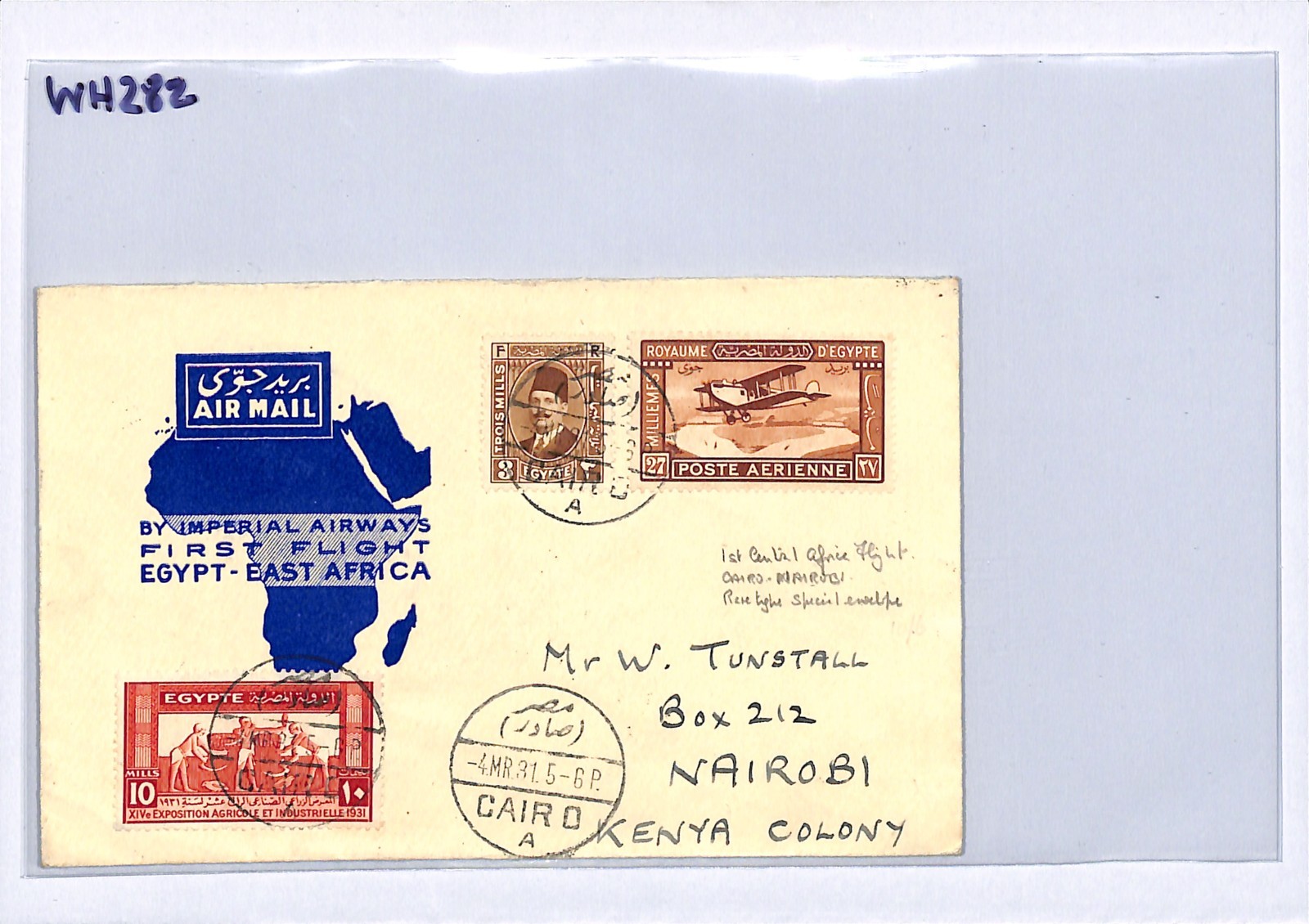 EGYPT Air 1931 Cover IMPERIAL Illustrated FIRST FLIGHT 1931 Nairobi KENYA WH282 - Image 9