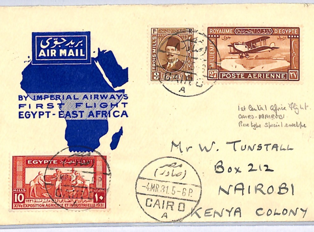 EGYPT Air 1931 Cover IMPERIAL Illustrated FIRST FLIGHT 1931 Nairobi KENYA WH282