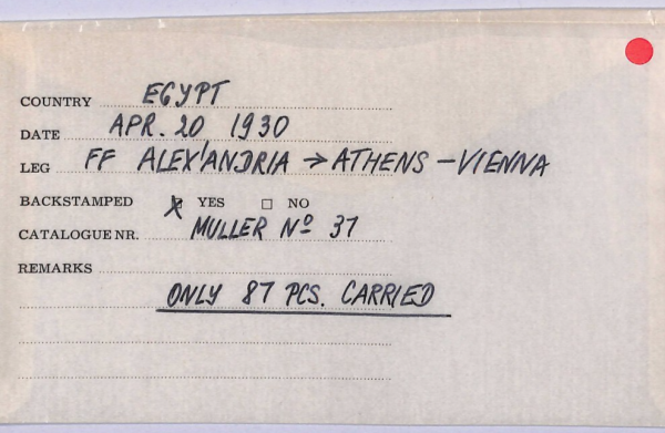 EGYPT Air Mail 1930 Cover FIRST FLIGHT AUSTRIA Vienna Alexandria {Joffe}WT36 - Image 6