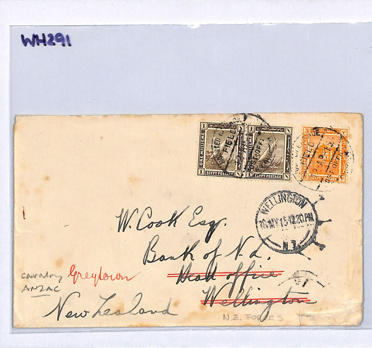 EGYPT WW1 Cover *ANZAC* FORCES NZ Cavalry Cover MOUNTED BRIGADE 1915 FPO WH291 - Image 9