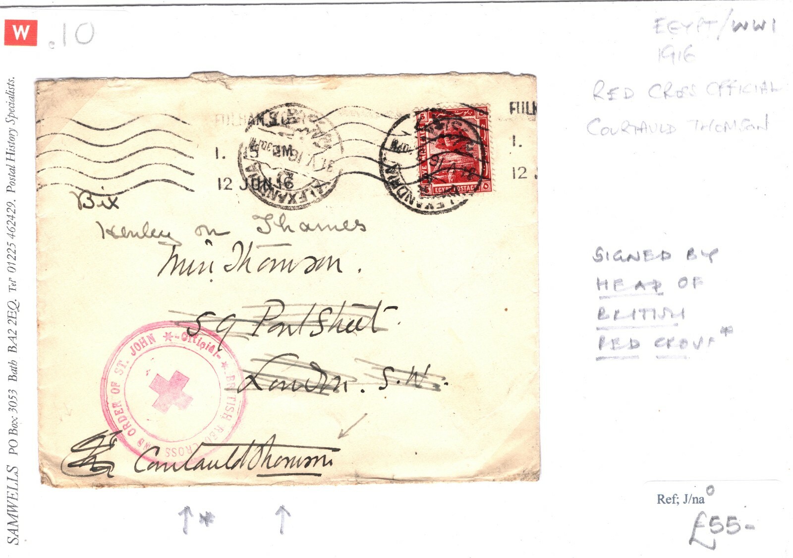 EGYPT WW1 Cover BRITISH RED CROSS Head SIGNED London 1916 {samwells-covers}SW10 - Image 6