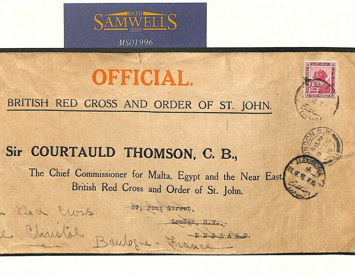 EGYPT WW1 Official RED CROSS Cover *Courtauld Thomson* 1916 France MS1996 - Image 3
