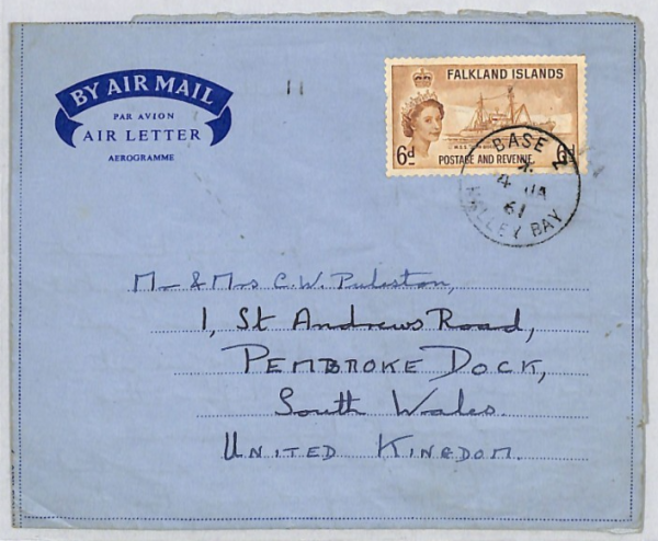 FALKLAND ISLANDS Cover 1961 Base Z Halley Bay *SCIENTIST* AIR LETTER Wales ZT100 - Image 3