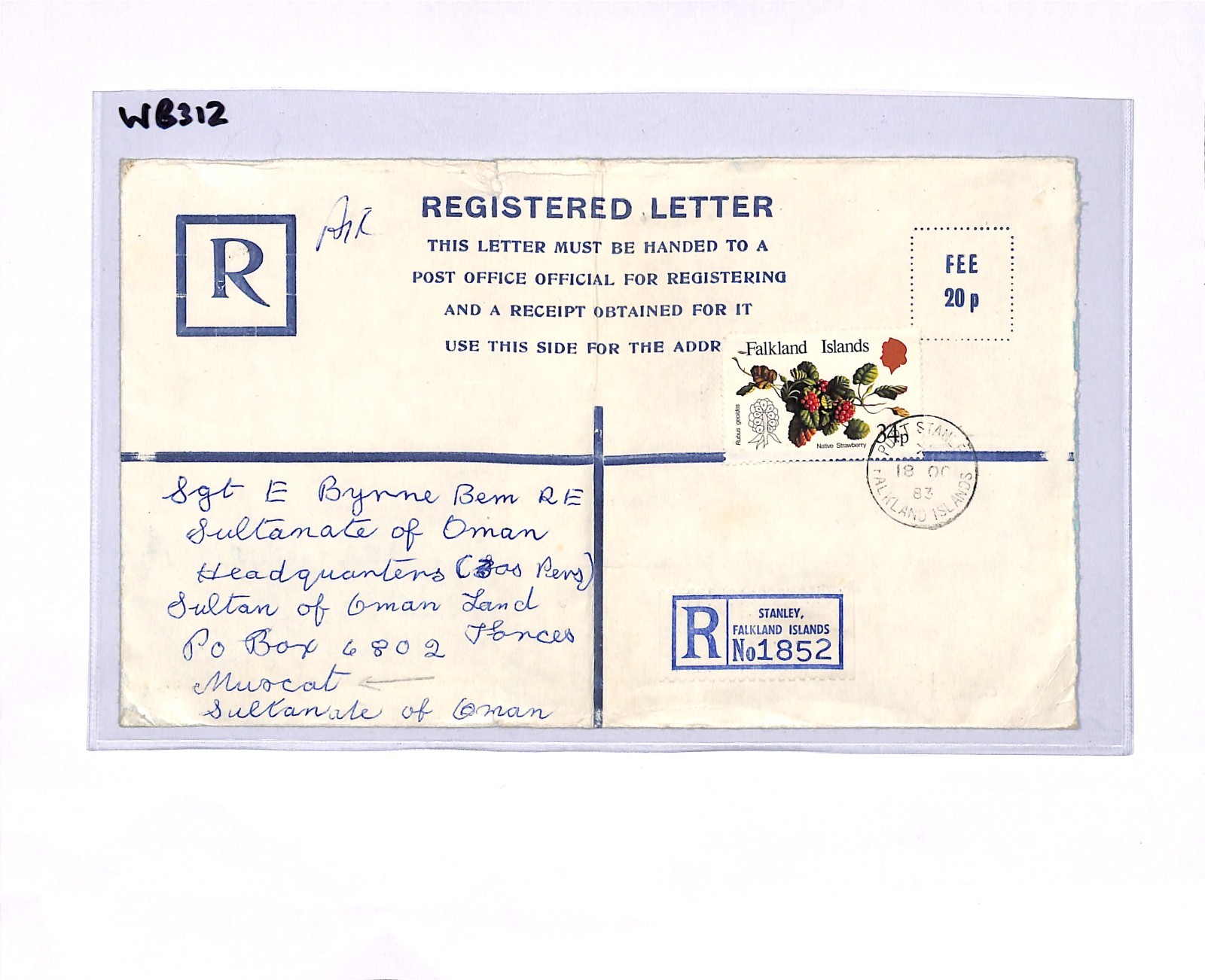 FALKLAND ISLANDS Cover 34p Registered 20p Stationery 1983 Muscat MILITARY WB312 - Image 5