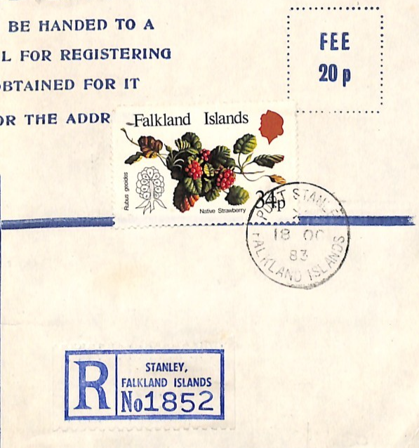 FALKLAND ISLANDS Cover 34p Registered 20p Stationery 1983 Muscat MILITARY WB312