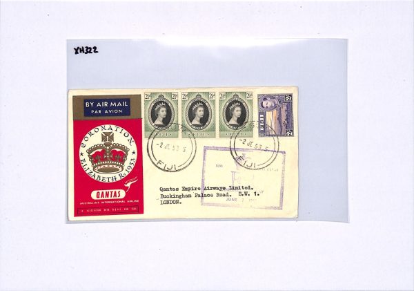 FIJI 1953 ILLUSTRATED FDC QEII *Coronation* KGVI 2s QANTAS SPECIAL FLIGHT XH322 - Image 6