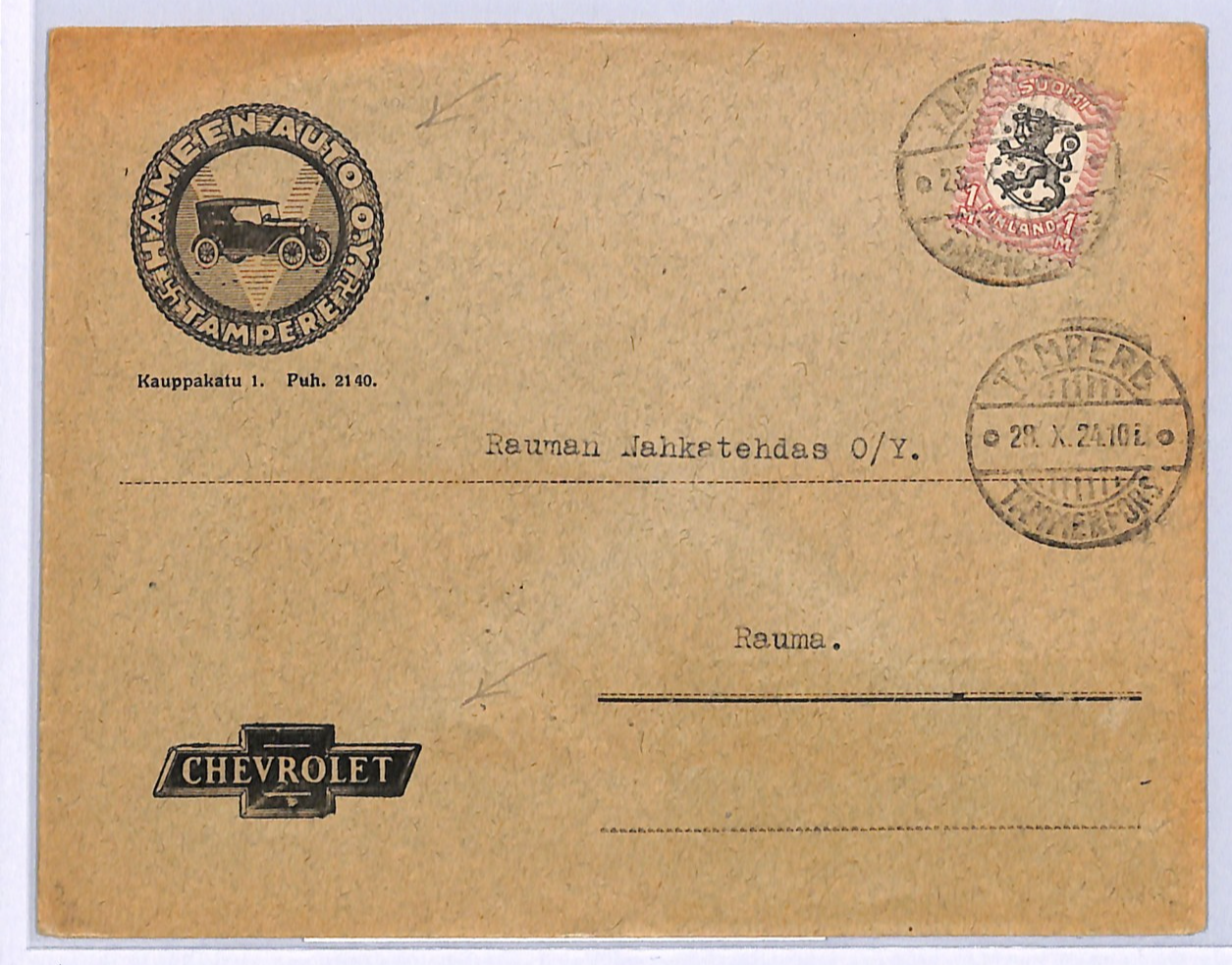 FINLAND Cover *CHEVROLET *(USA) CARS ADVERT Tampere Rauma {samwells-covers}WF124 - Image 3