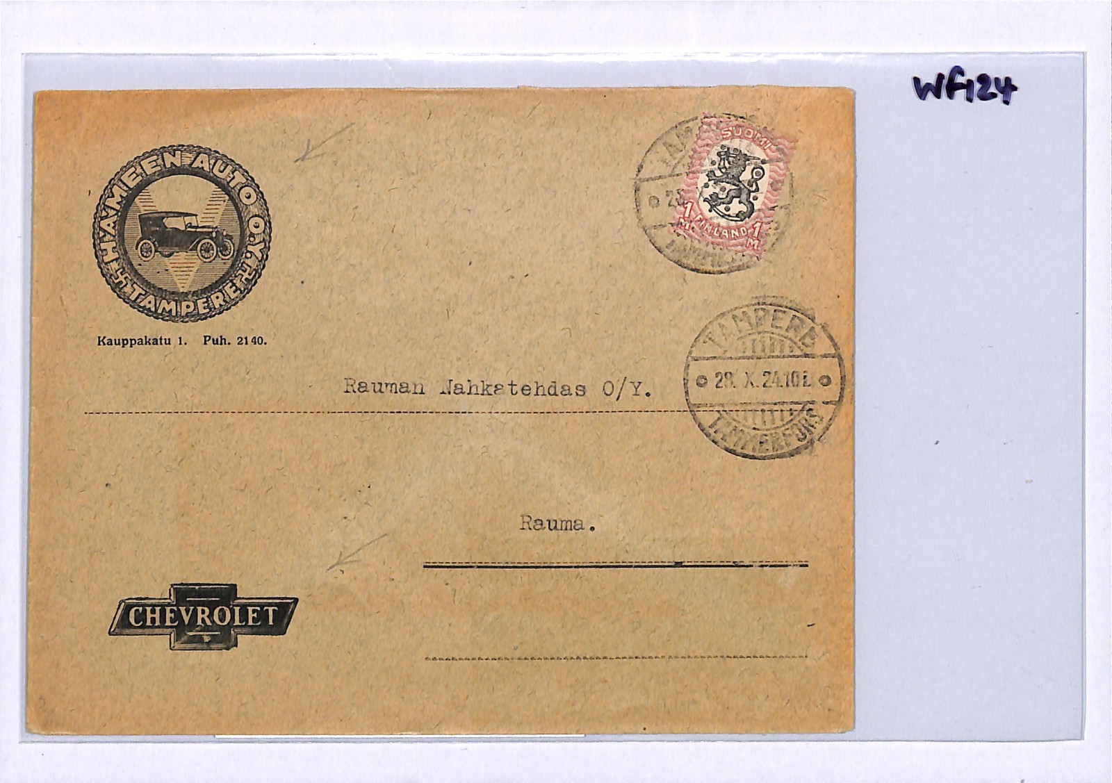 FINLAND Cover *CHEVROLET *(USA) CARS ADVERT Tampere Rauma {samwells-covers}WF124 - Image 6