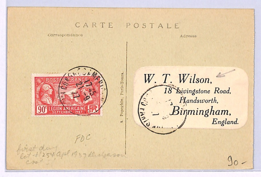 FRANCE 1927 FDC 90c *American Legion* First Day Postcard {samwells-covers}WZ266