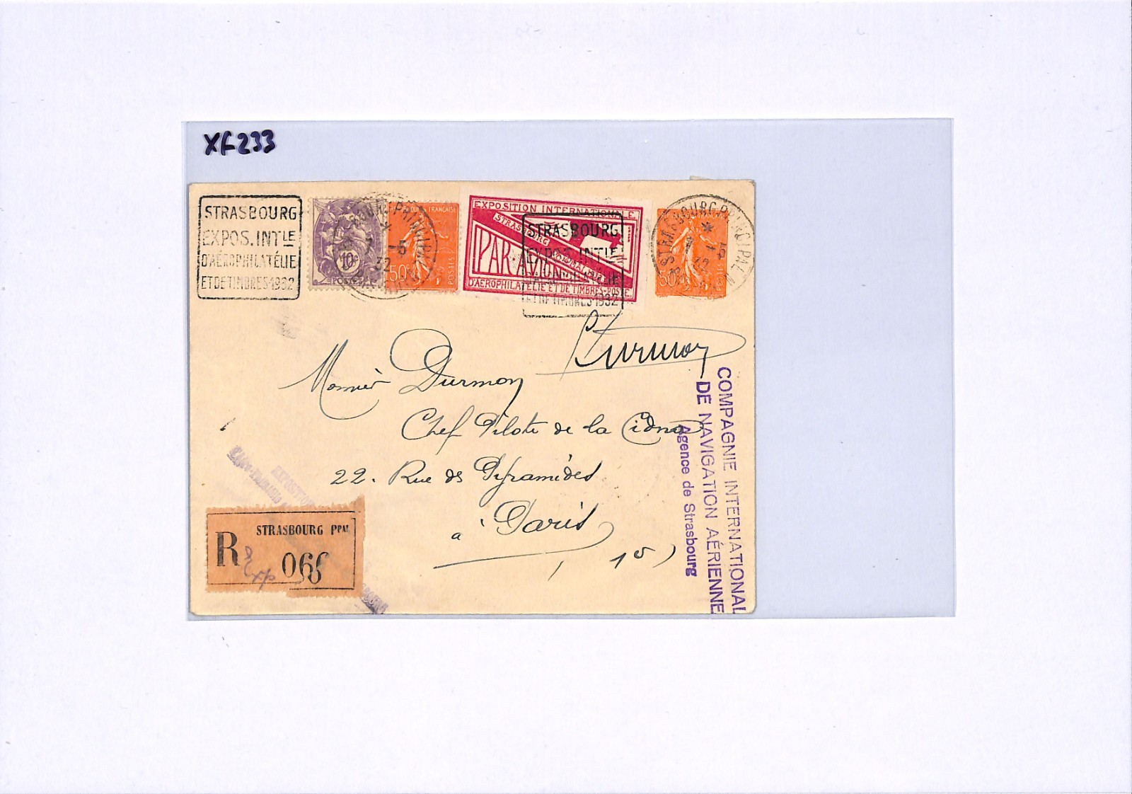 FRANCE 1932 Cover *STRASBOURG EXHIBITION* AIR MAIL LABEL Registered Paris XF233 - Image 5