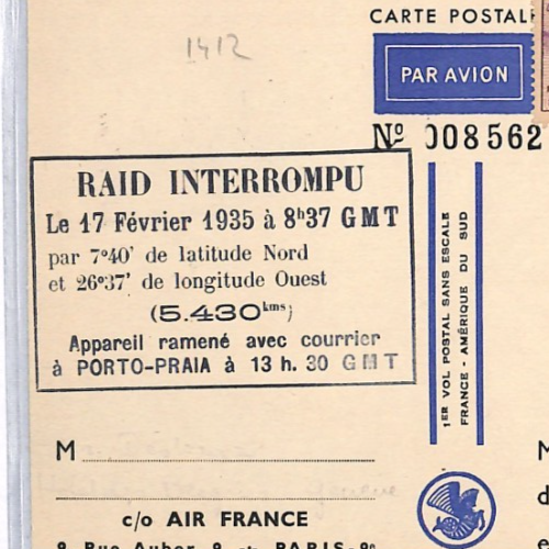 FRANCE 1935 Card AIR FRANCE Art  *RAID INTERROMPU* Cachet CAPE VERDE Crash YZ333 - Image 5