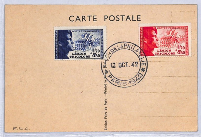 FRANCE 1942 FDC Postcard *LEGION TRICOLORE* First Day Cover WW2 MILITARY YF228 - Image 3