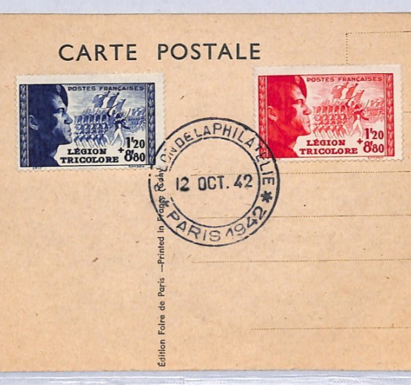 FRANCE 1942 FDC Postcard *LEGION TRICOLORE* First Day Cover WW2 MILITARY YF228