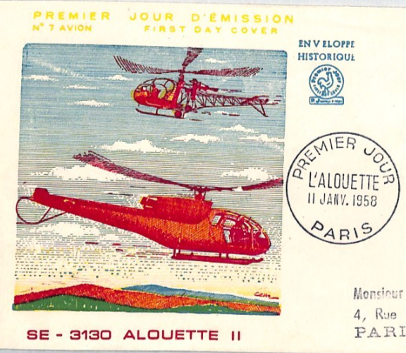 FRANCE 1958 FDC Helicopter 1,000f *Alouette* ILLUSTRATED First Day Cover YZ260 - Image 5