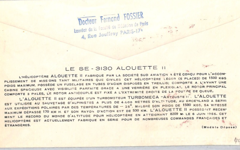 FRANCE 1958 FDC Helicopter 1,000f *Alouette* ILLUSTRATED First Day Cover YZ260 - Image 6