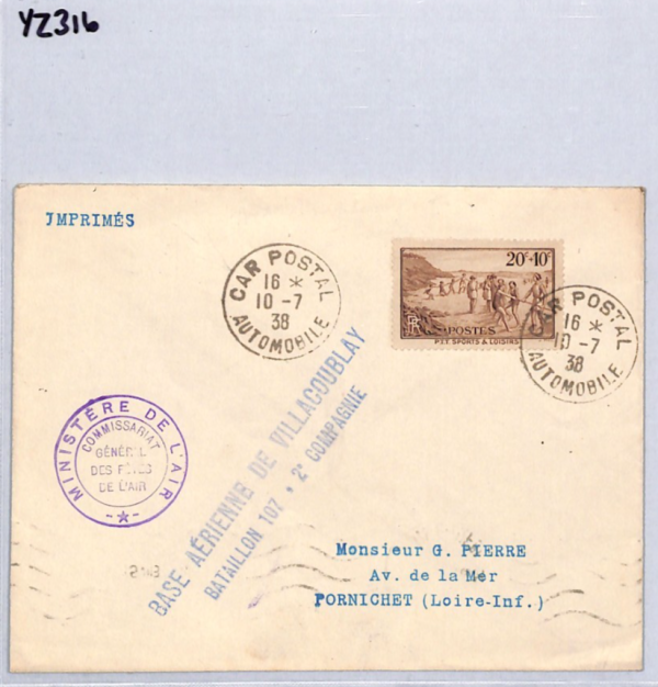 FRANCE AIR MINISTER Cover *CAR POSTAL* 1938 CDS Villacoublay Military Base YZ316 - Image 12