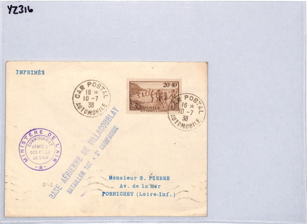 FRANCE AIR MINISTER Cover *CAR POSTAL* 1938 CDS Villacoublay Military Base YZ316 - Image 14